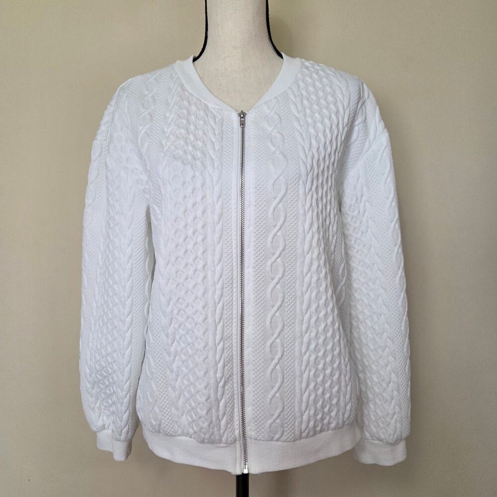 Just Fashion Now Size M Cable Knit Bomber Jacket White EUC